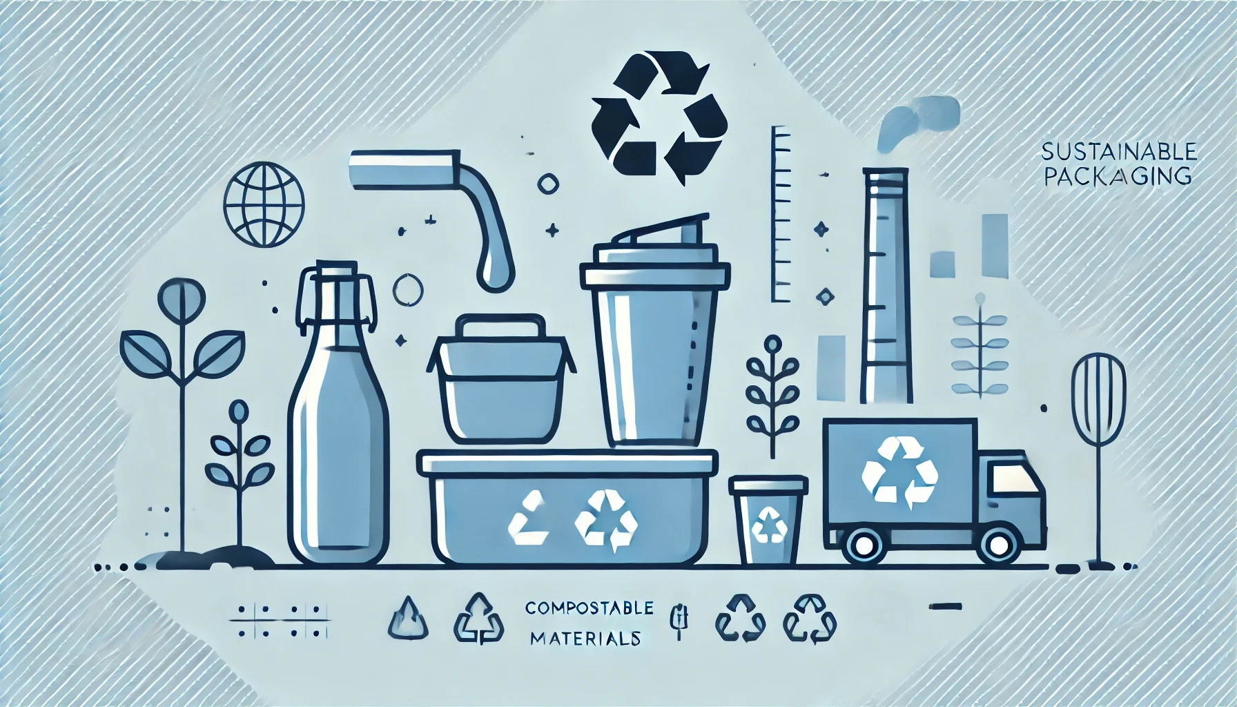 dall·e 2024 07 11 15.03.16 a minimalist horizontal illustration focused on sustainable packaging with a blue color theme. the image should include a reusable container being ref
