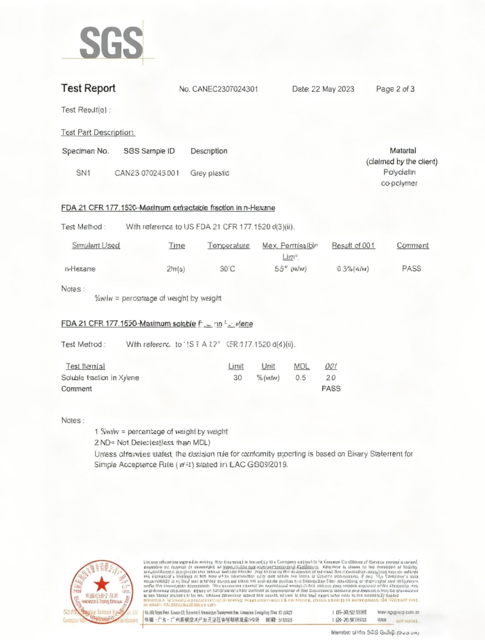 P1035 食品级 FDA 检测报告2